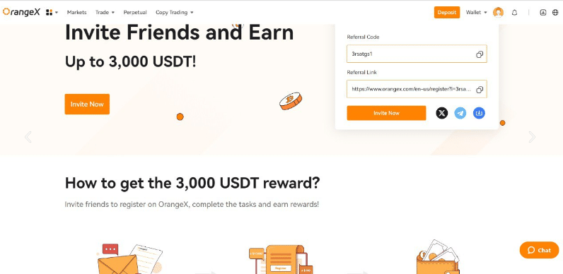 OrangeX Exchange Commission And Sign up Bonus Benefits and Perks Proof 