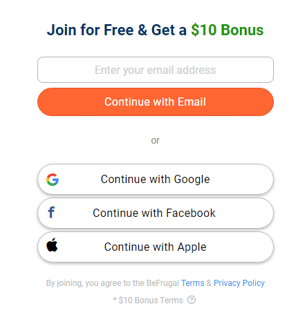 Befrugal Referral Code (BPXCYDE) Get $10 as a signup Bonus